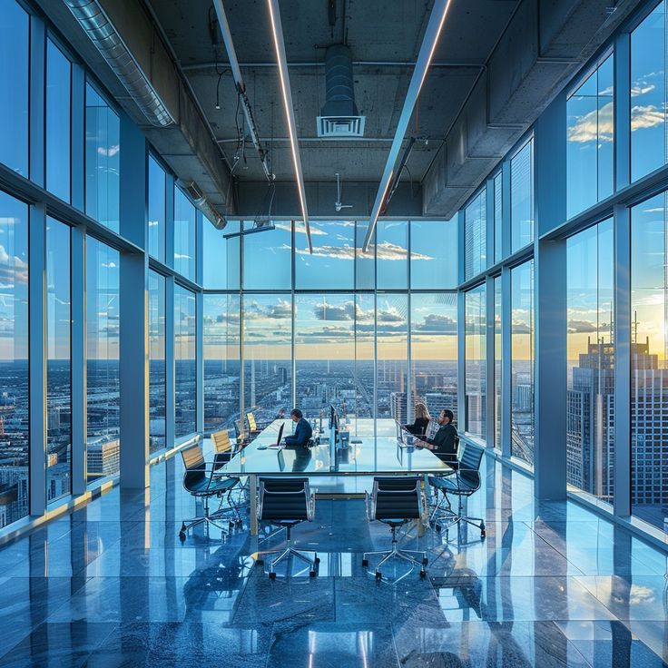Business consultants collaborating with clients in a modern office